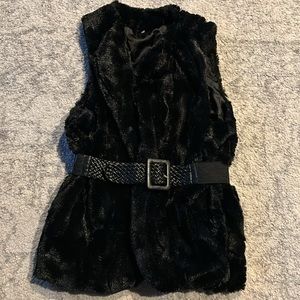 Girls 12 14 Faux Fur Black Vest Coat XL by KWDZ with Belt